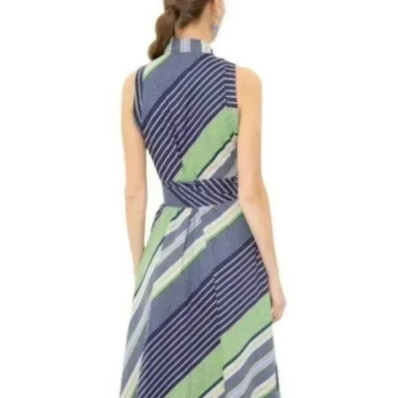 Tory Burch Overprinted Wrap Sleeveless Midi Dress Blue Green 6 - Picture 2 of 10